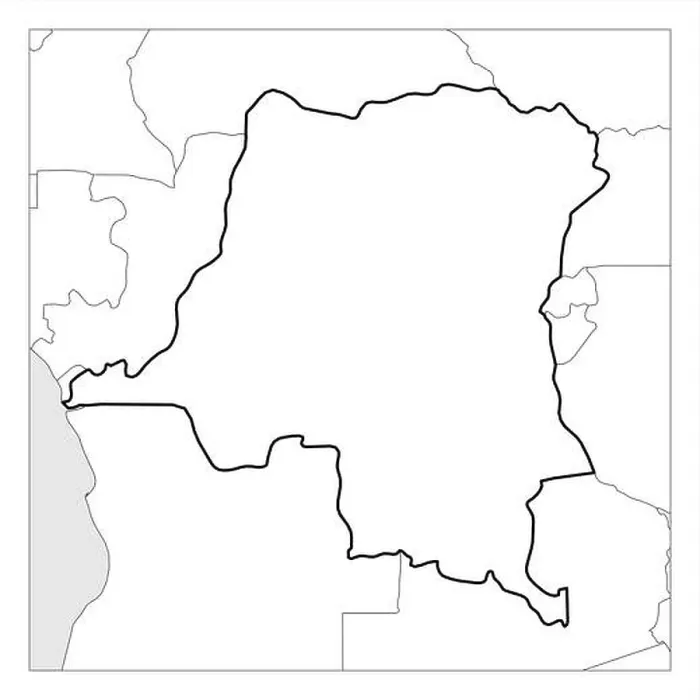 Framed Print : Map of Democratic Republic of the Congo black thick outline highlighted with neighbor countries Framed Print : Map of Democratic Republic of the Congo black thick outline highlighted with neighbor countries