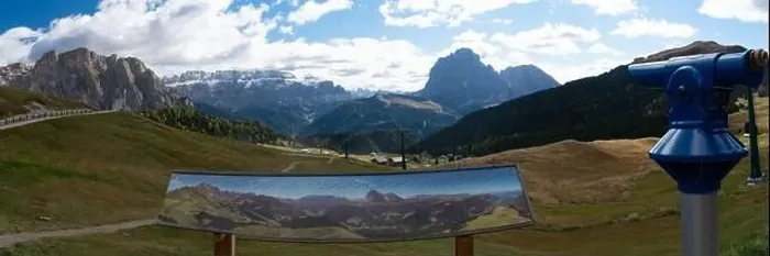 Framed Print : Map of Dolomites and Telescope with Mountain in the background. European Alps, Gardena Pass, Italy Framed Print : Map of Dolomites and Telescope with Mountain in the background. European Alps, Gardena Pass, Italy