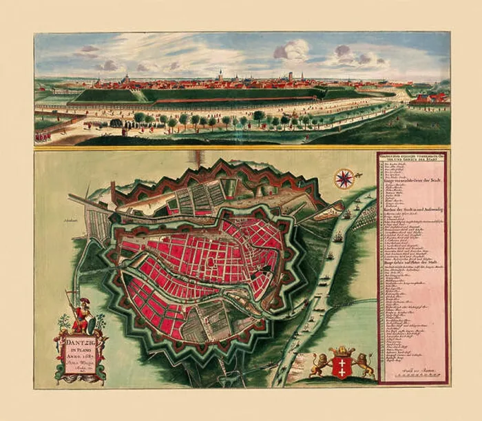 Framed Print : Map Of Gdansk 1687 Framed Print : Map Of Gdansk 1687
