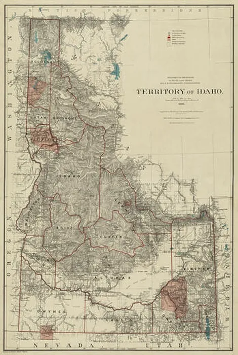 Framed Print : Map of Idaho 1888 Framed Print : Map of Idaho 1888