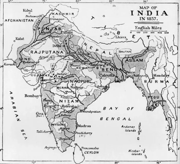 Framed Print : Map of India in 1857, c1912 Framed Print : Map of India in 1857, c1912