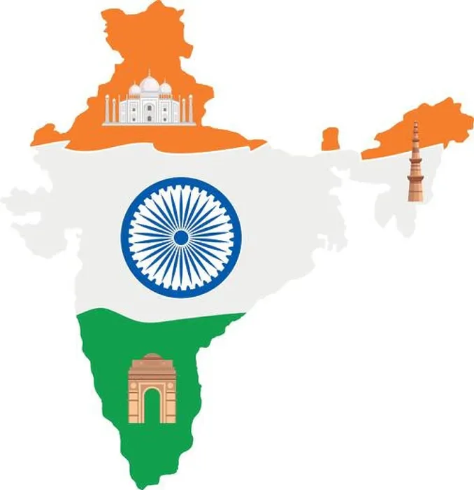 Framed Print : map of india with incos traditional, indian symbols Framed Print : map of india with incos traditional, indian symbols