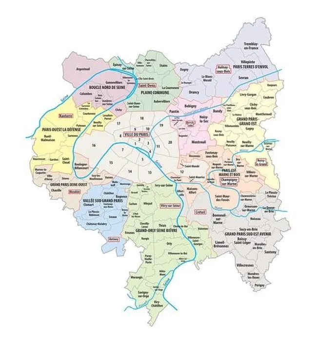 Framed Print : Map of the municipal associations created in 2016 in the metropolitan area of Greater Paris, France Framed Print : Map of the municipal associations created in 2016 in the metropolitan area of Greater Paris, France