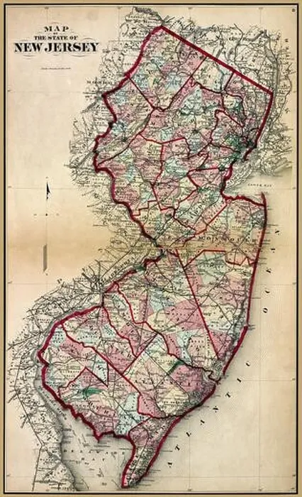 Framed Print : Map of New Jersey from antique atlas dated 1873 Framed Print : Map of New Jersey from antique atlas dated 1873
