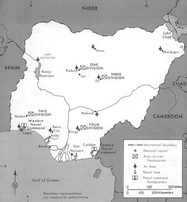 Framed Print : Map of Nigeria's principal military installations in 1981 Framed Print : Map of Nigeria's principal military installations in 1981