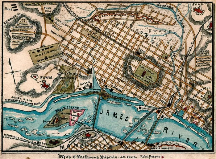 Framed Print : Map of Richmond, Virginia during USA Civil War, 1863 Framed Print : Map of Richmond, Virginia during USA Civil War, 1863