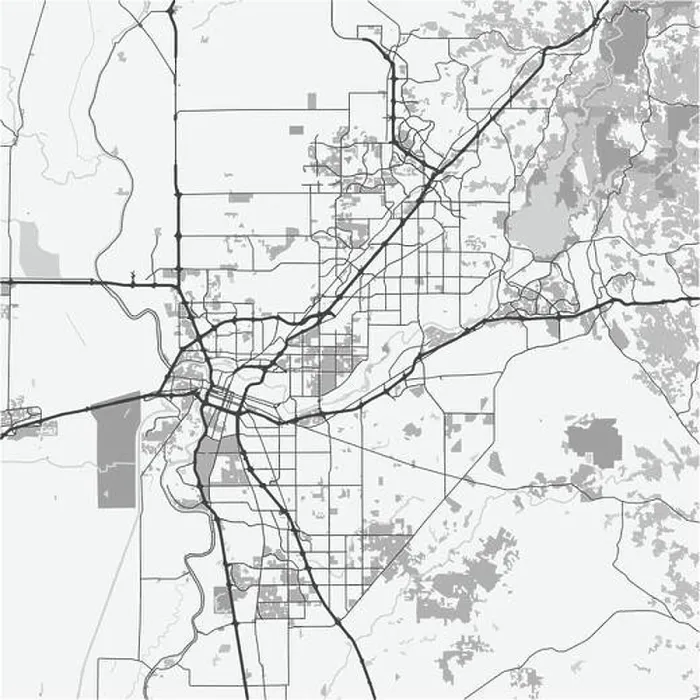 Framed Print : Map of Sacramento in California in grayscale. Contains layered vector with roads water, parks, etc Framed Print : Map of Sacramento in California in grayscale. Contains layered vector with roads water, parks, etc