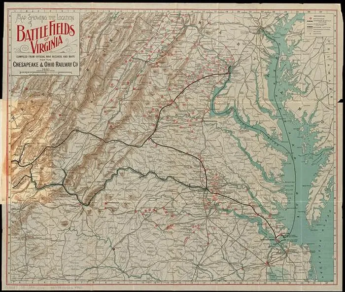Framed Print : Map showing the location of battle fields of Virginia Framed Print : Map showing the location of battle fields of Virginia