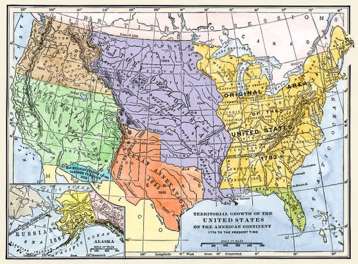 Framed Print : Map showing territorial growth of the continental US 1776 to 1899. Hand-colored woodcut Framed Print : Map showing territorial growth of the continental US 1776 to 1899. Hand-colored woodcut