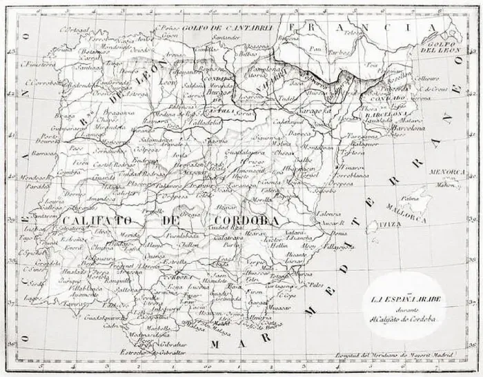 Framed Print : Map of Spain showing the Caliphate of Cordoba Framed Print : Map of Spain showing the Caliphate of Cordoba
