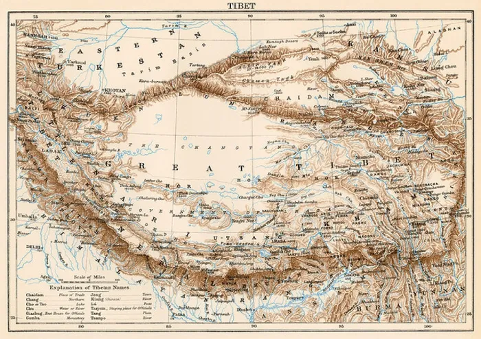 Framed Print : Map of Tibet, 1870s. Color lithograph Framed Print : Map of Tibet, 1870s. Color lithograph