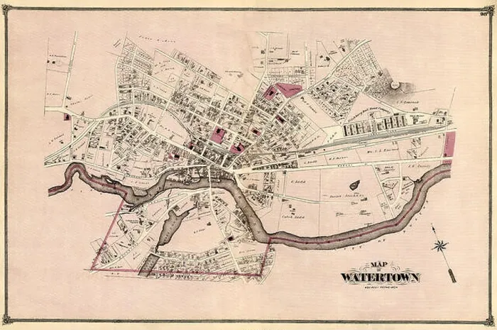 Framed Print : Map of Watertown. 1875 Framed Print : Map of Watertown. 1875