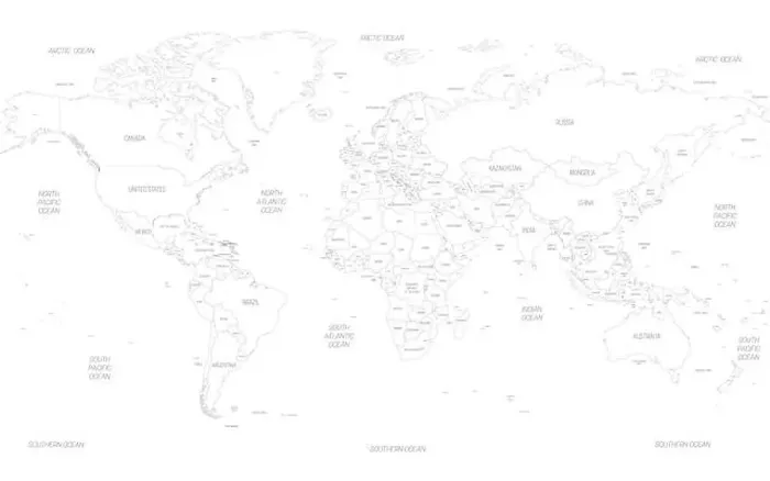 Framed Print : Map of World. Detailed thin black outline political map with country, sea and ocean names. Vector map Framed Print : Map of World. Detailed thin black outline political map with country, sea and ocean names. Vector map
