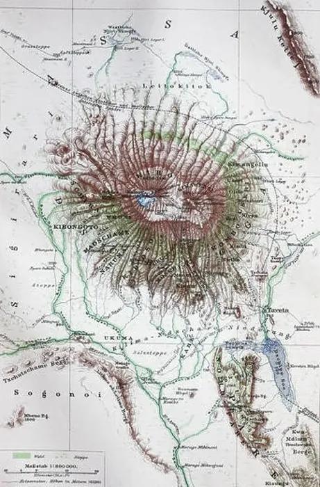 Framed Print : map from the year 1892: Mount Kilimanjaro
