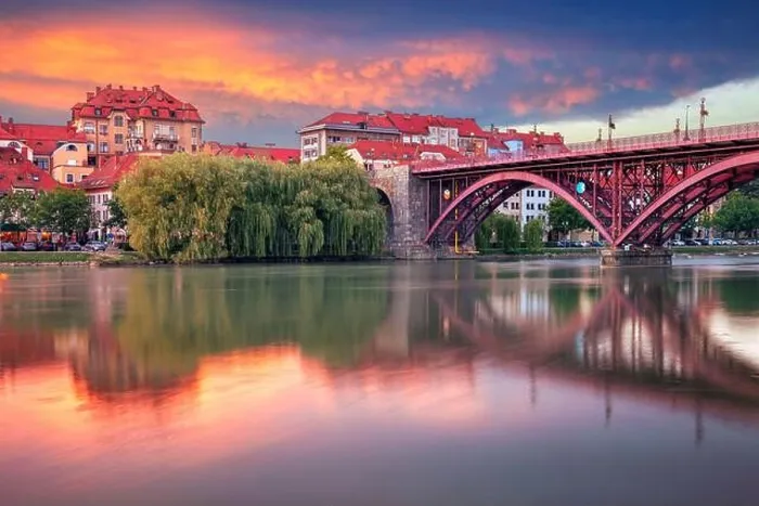 Framed Print : Maribor, Slovenia. Cityscape image of Maribor, Slovenia at beautiful summer sunset with reflection of the city in Drava River Framed Print : Maribor, Slovenia. Cityscape image of Maribor, Slovenia at beautiful summer sunset with reflection of the city in Drava River