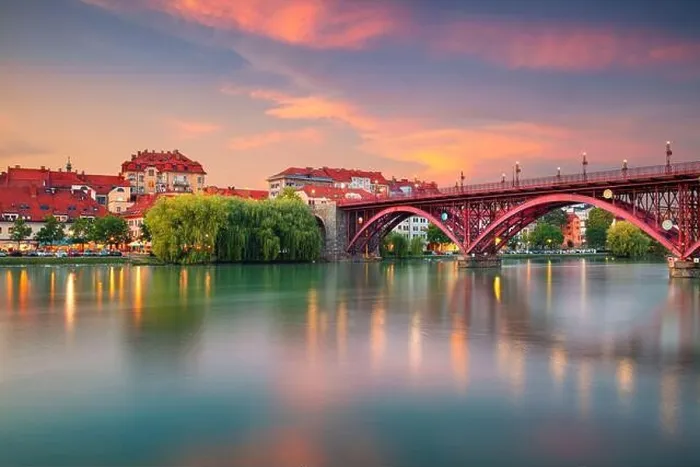 Framed Print : Maribor, Slovenia. Cityscape image of Maribor, Slovenia at beautiful summer sunset with reflection of the city in Drava River Framed Print : Maribor, Slovenia. Cityscape image of Maribor, Slovenia at beautiful summer sunset with reflection of the city in Drava River