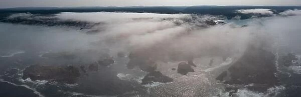 The marine layer is propelled against the scenic coast of Mendocino, California, by a pressure gradient as a result of warmer inland temperatures