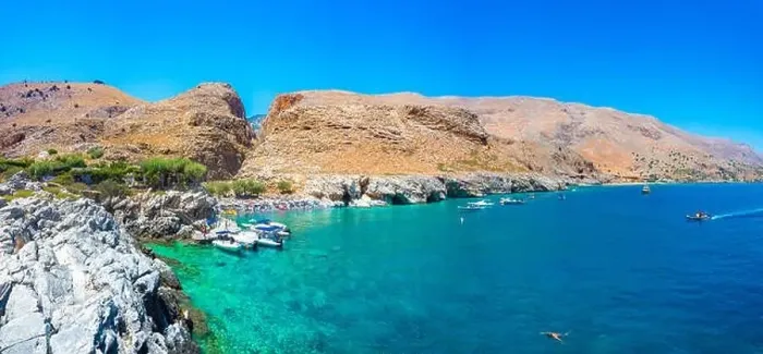 Framed Print : Marmara beach at the end of Aradena gorge and coastline alongside e4 trail at south-west coast of Crete island, Greece Framed Print : Marmara beach at the end of Aradena gorge and coastline alongside e4 trail at south-west coast of Crete island, Greece