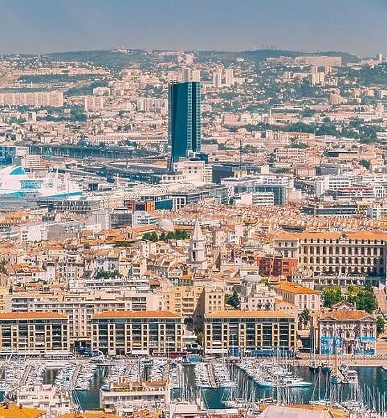Marseille, France. Cityscape of Marseille, France. Urban background. Urban elevated view, cityscape of Marseille, France. Sunny summer day with bright