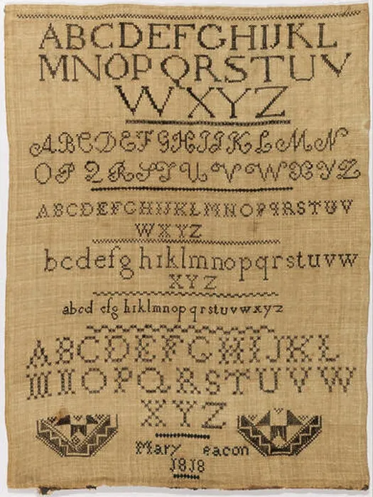Framed Print : The Mary Beacon Sampler is an embroidered textile piece from the early 19th century