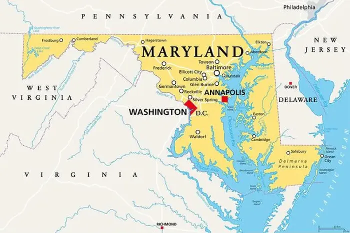 Framed Print : Maryland, MD, political map. State in the Mid-Atlantic region of the United States of America Framed Print : Maryland, MD, political map. State in the Mid-Atlantic region of the United States of America
