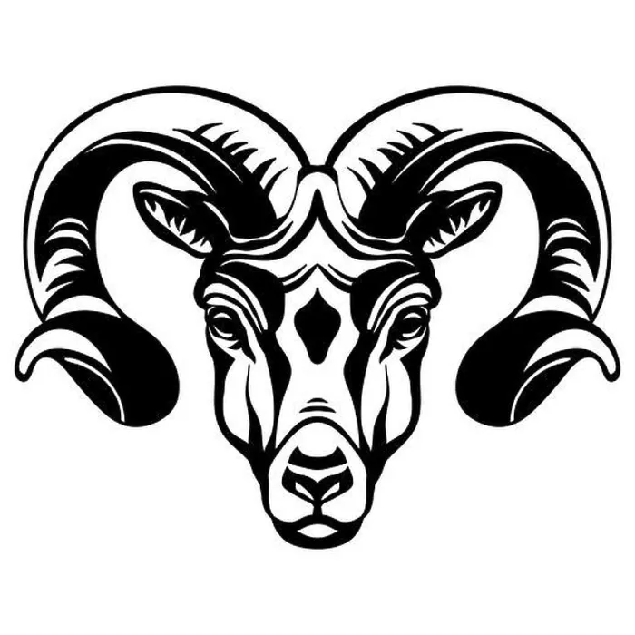 Framed Print : Mascot. Head of ram. Vector illustration black color front view of wild animal isolated on white background