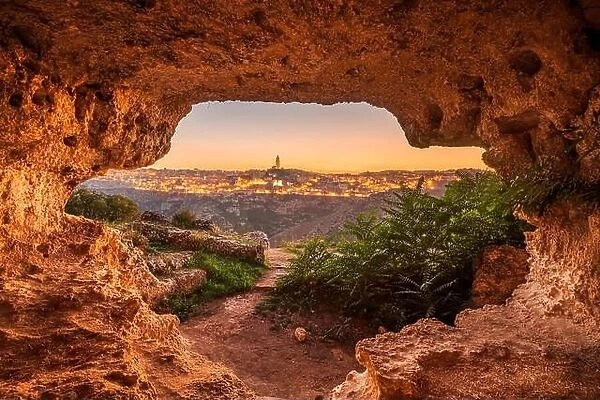 Matera, Italy as seen from ancient caves