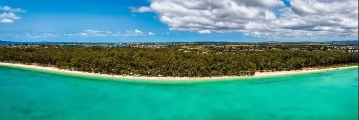 Framed Print : Mauritius beach aerial view of Mont Choisy beach in Grand Baie Framed Print : Mauritius beach aerial view of Mont Choisy beach in Grand Baie