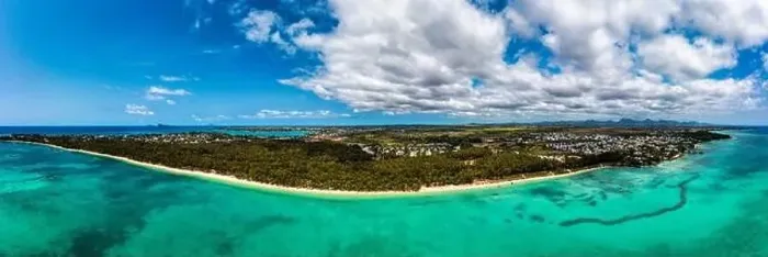 Framed Print : Mauritius beach aerial view of Mont Choisy beach in Grand Baie Framed Print : Mauritius beach aerial view of Mont Choisy beach in Grand Baie