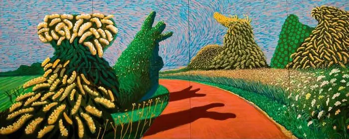 Framed Print : May Blossom on the Roman Road, 2009 painting, David Hockney 25 exhibition, Louis Vuitton Foundation, Paris, France Framed Print : May Blossom on the Roman Road, 2009 painting, David Hockney 25 exhibition, Louis Vuitton Foundation, Paris, France