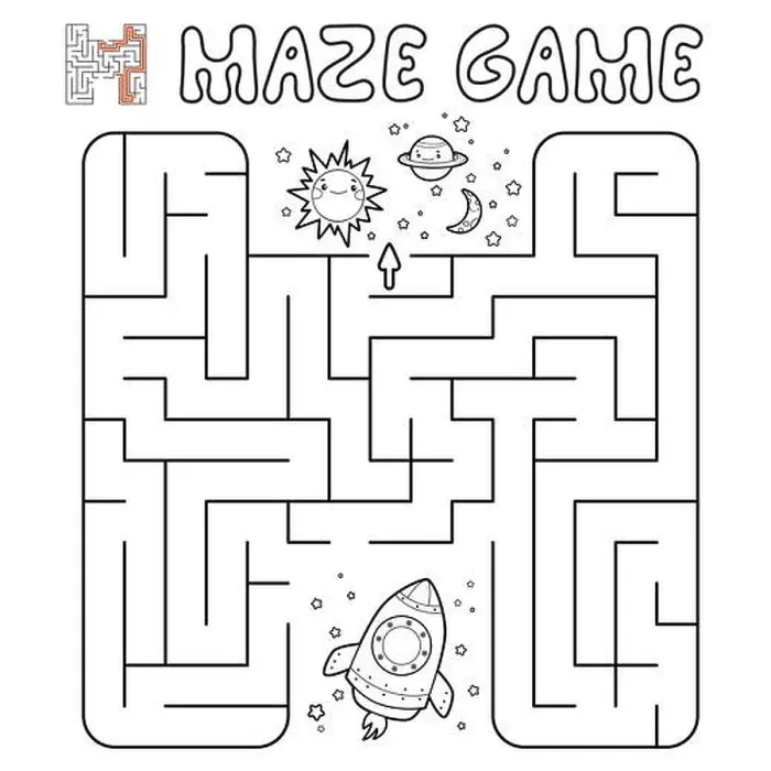 Framed Print : Maze puzzle game for children. Outline maze or labyrinth game with rocket. Vector illustrations Framed Print : Maze puzzle game for children. Outline maze or labyrinth game with rocket. Vector illustrations