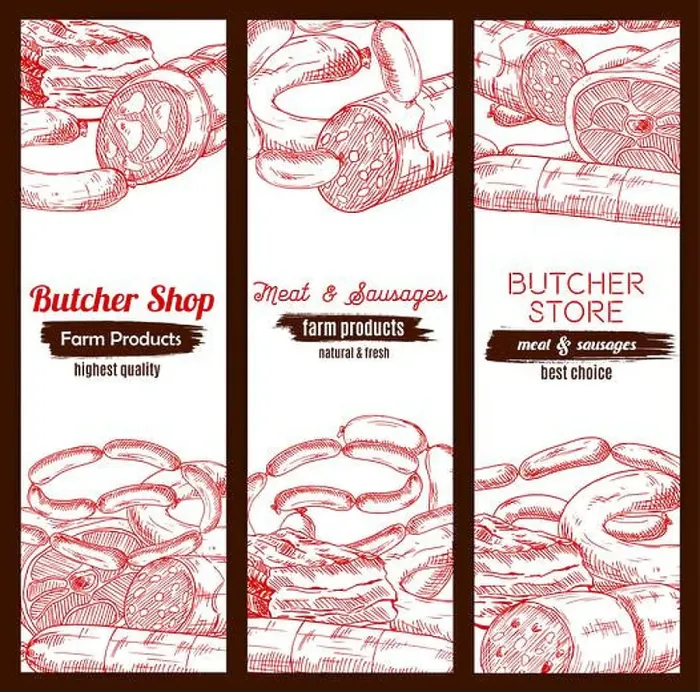 Framed Print : Meat banners sketch set. Butchery store or butcher shop meaty products pork bacon and ham jamon Framed Print : Meat banners sketch set. Butchery store or butcher shop meaty products pork bacon and ham jamon