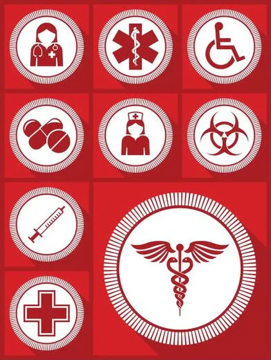 Framed Print : Medicine vector icon set, hospital, doctor, nurse, wheelchair, drugs and other medical symbols in eps 10