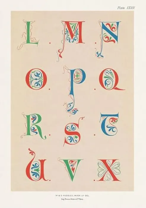 Framed Print : Medieval alphabet. 12th century alphabet of initial letters Framed Print : Medieval alphabet. 12th century alphabet of initial letters