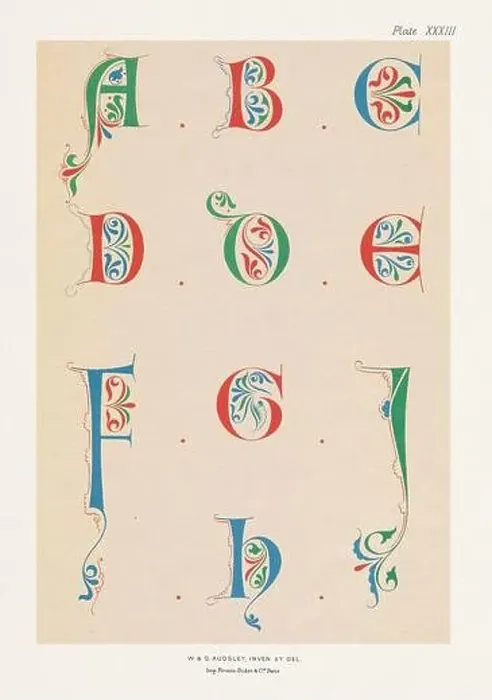 Framed Print : Medieval alphabet. 12th century alphabet of initial letters Framed Print : Medieval alphabet. 12th century alphabet of initial letters