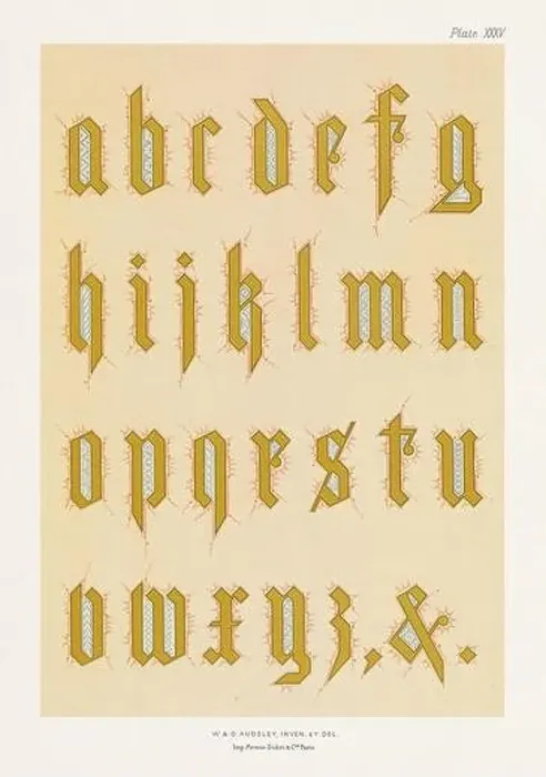 Framed Print : Medieval alphabet of gothic characters Framed Print : Medieval alphabet of gothic characters