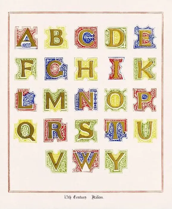 Framed Print : Medieval Alphabet initials Framed Print : Medieval Alphabet initials