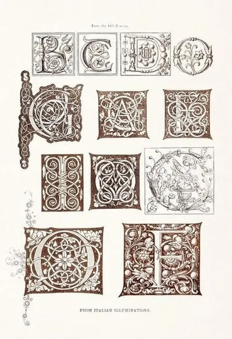 Framed Print : Medieval Alphabet initials Framed Print : Medieval Alphabet initials