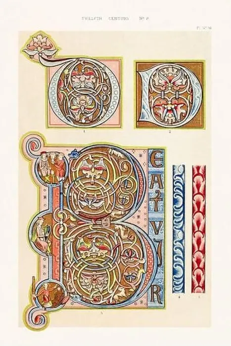 Framed Print : Medieval alphabet initials and ornaments in the style of illuminated art Framed Print : Medieval alphabet initials and ornaments in the style of illuminated art