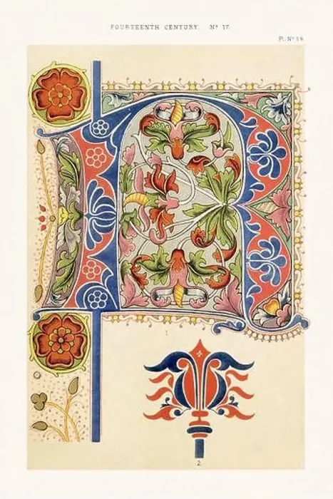 Framed Print : Medieval alphabet initials and ornaments in the style of illuminated art Framed Print : Medieval alphabet initials and ornaments in the style of illuminated art