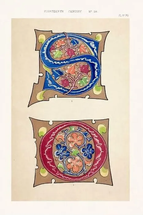 Framed Print : Medieval alphabet initials and ornaments in the style of illuminated art Framed Print : Medieval alphabet initials and ornaments in the style of illuminated art