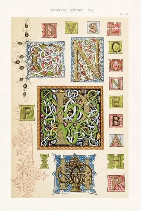 Framed Print : Medieval alphabet initials and ornaments in the style of illuminated art Framed Print : Medieval alphabet initials and ornaments in the style of illuminated art