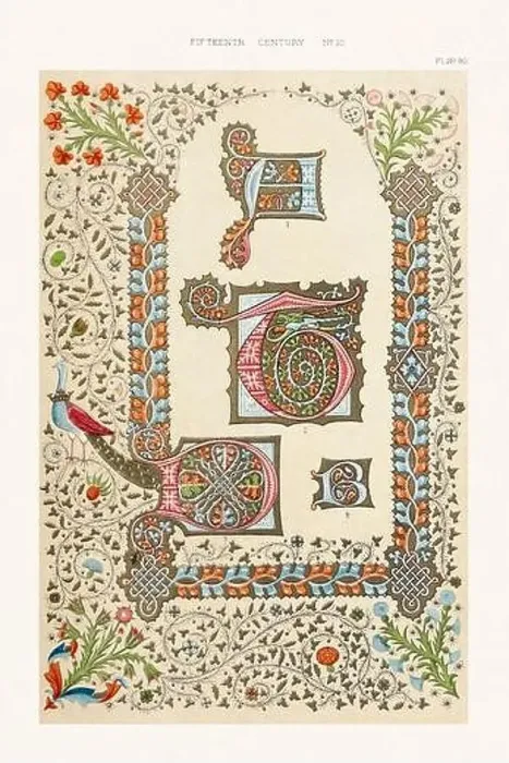 Framed Print : Medieval alphabet initials and ornaments in the style of illuminated art Framed Print : Medieval alphabet initials and ornaments in the style of illuminated art