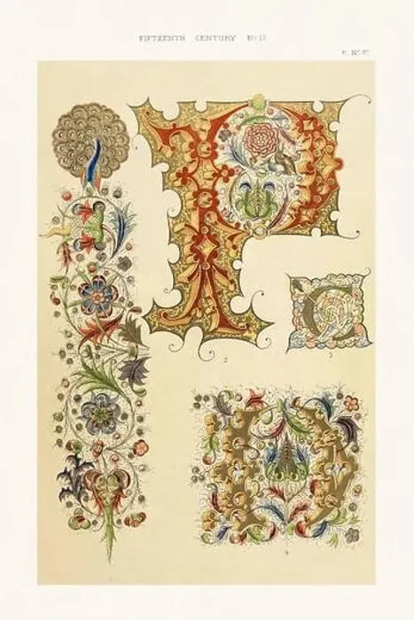 Framed Print : Medieval alphabet initials and ornaments in the style of illuminated art Framed Print : Medieval alphabet initials and ornaments in the style of illuminated art