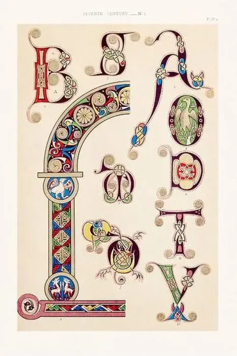 Framed Print : Medieval alphabet initials and ornaments in the style of illuminated art Framed Print : Medieval alphabet initials and ornaments in the style of illuminated art