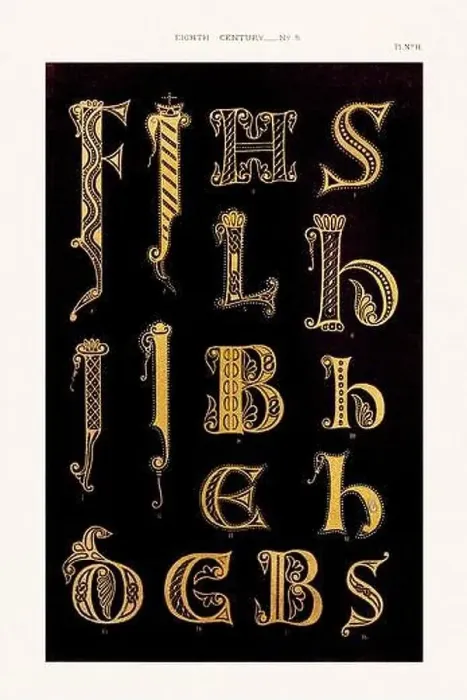 Framed Print : Medieval alphabet initials and ornaments in the style of illuminated art Framed Print : Medieval alphabet initials and ornaments in the style of illuminated art
