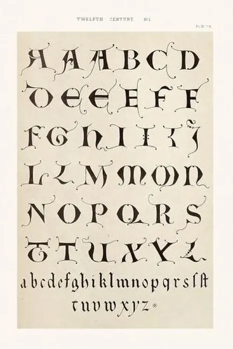 Framed Print : Medieval alphabet with ornaments in the style of illuminated art Framed Print : Medieval alphabet with ornaments in the style of illuminated art