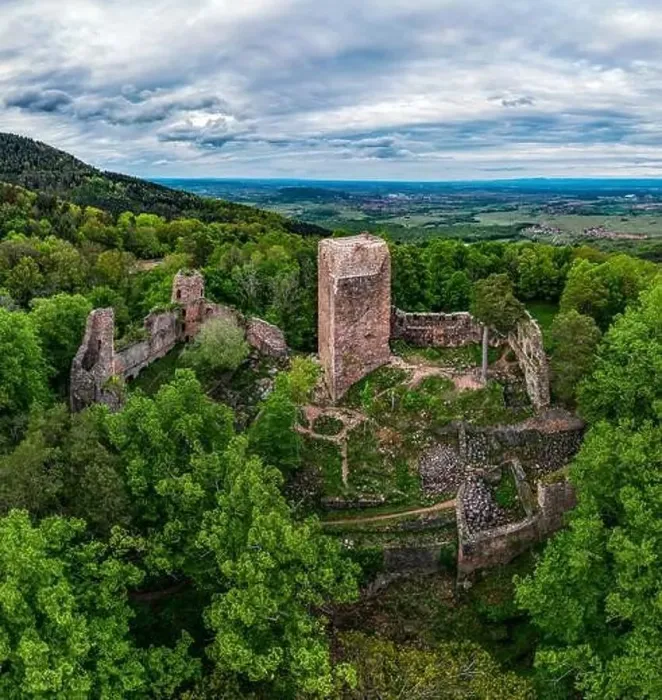 Framed Print : Medieval Castle Landsberg in Vosges, Alsace. Aerial view of the castle ruins, filmed from a drone. France Framed Print : Medieval Castle Landsberg in Vosges, Alsace. Aerial view of the castle ruins, filmed from a drone. France