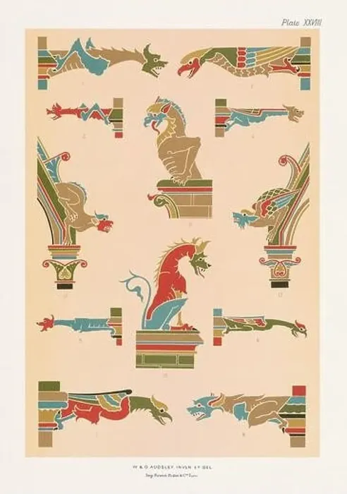 Framed Print : Medieval designs. Animal ornaments. Dragons and birds in rich colors and gold Framed Print : Medieval designs. Animal ornaments. Dragons and birds in rich colors and gold