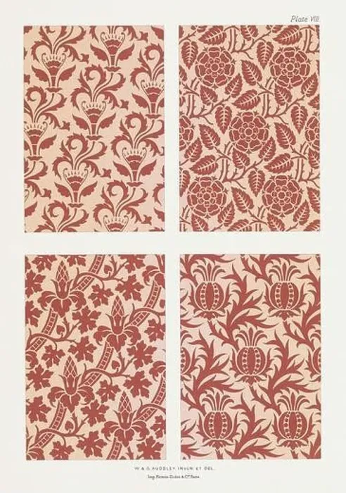 Framed Print : Medieval Floral Pattern. Brocade patterns in one color upon a light ground Framed Print : Medieval Floral Pattern. Brocade patterns in one color upon a light ground
